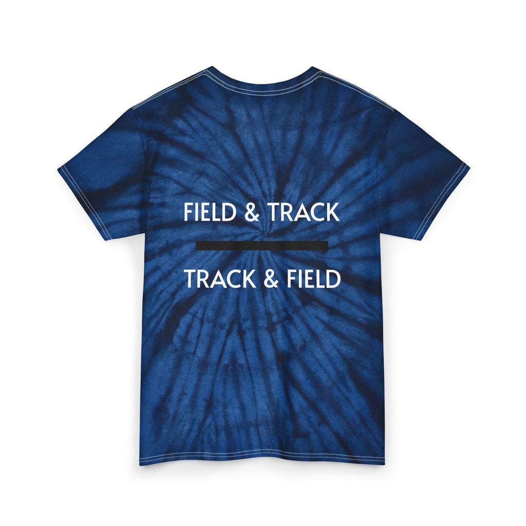 Field & Track Tie-Dye Tee — Blue Track & Field Cotton T-Shirt with Mascot